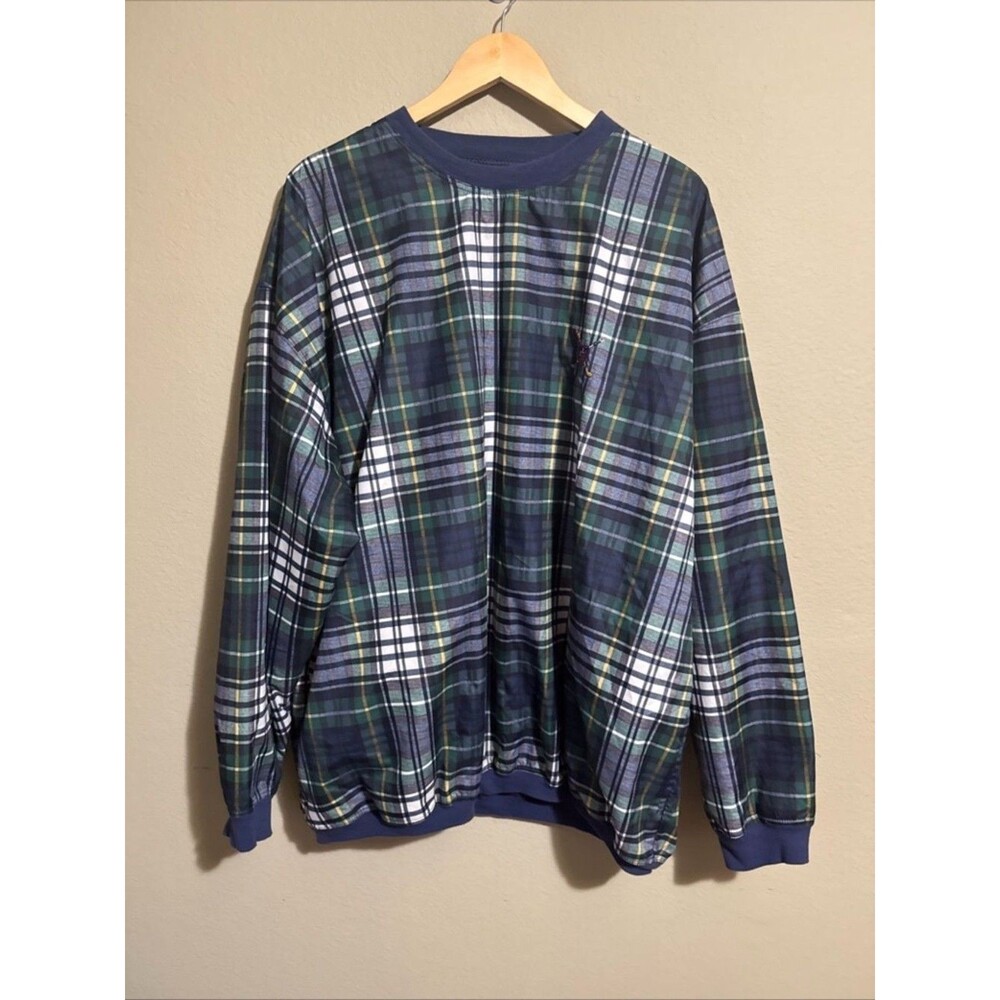 Bugle Boy Vintage  Long Sleeve Plaid Windbreaker Pullover Size XL